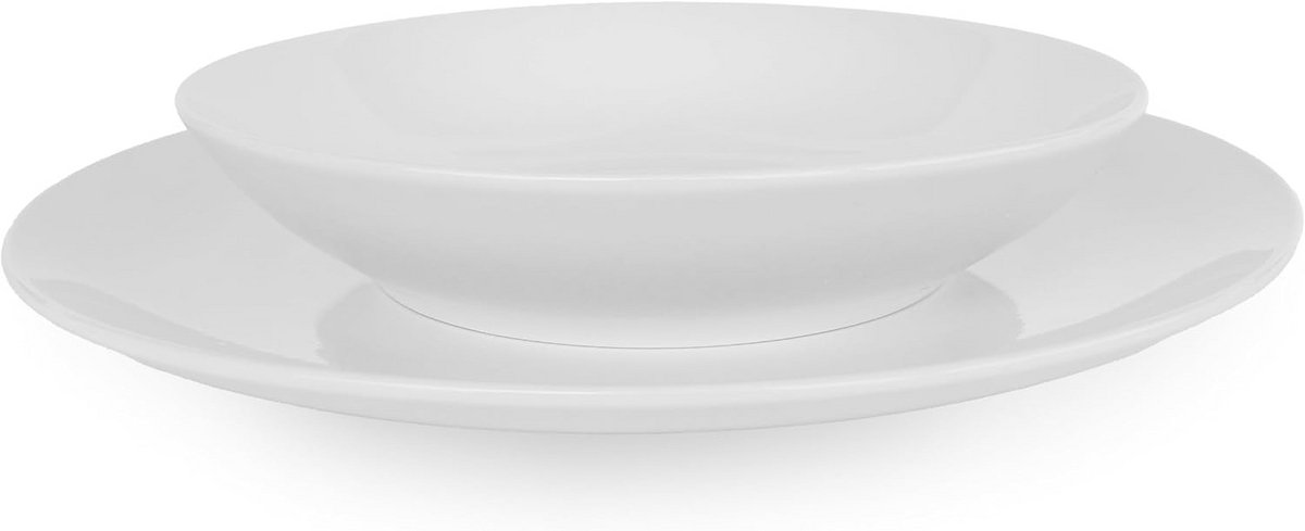 Set van 8 Dinerborden en 8 Kommen 21 CM en 26 CM - Wit Porselein