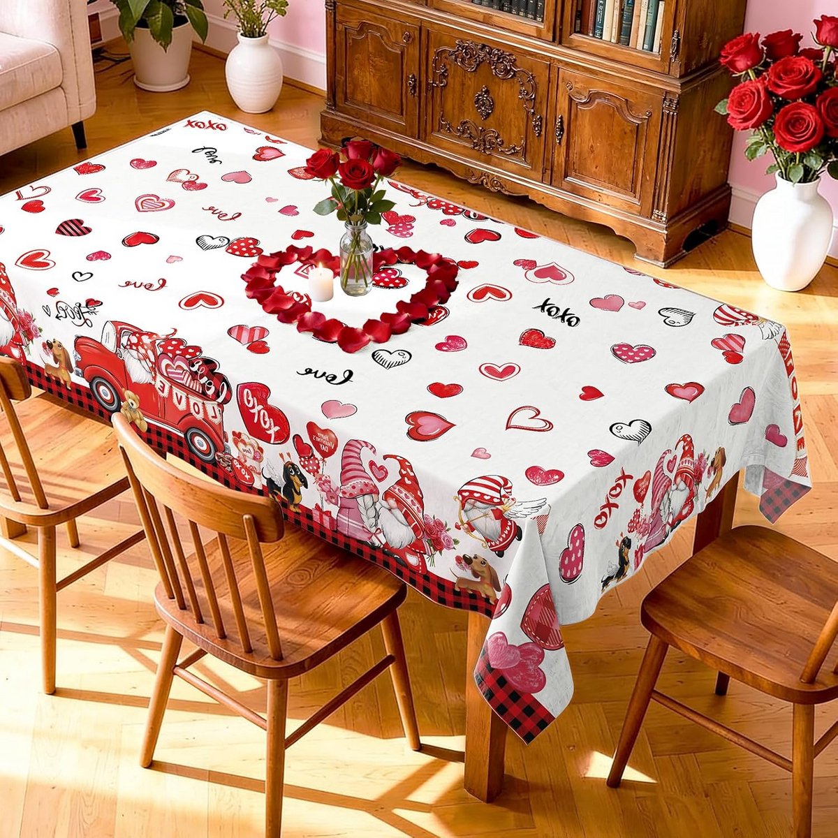 Rechthoekig Tafelkleed met Liefdeshart Print voor Valentijnsdag en Diner
