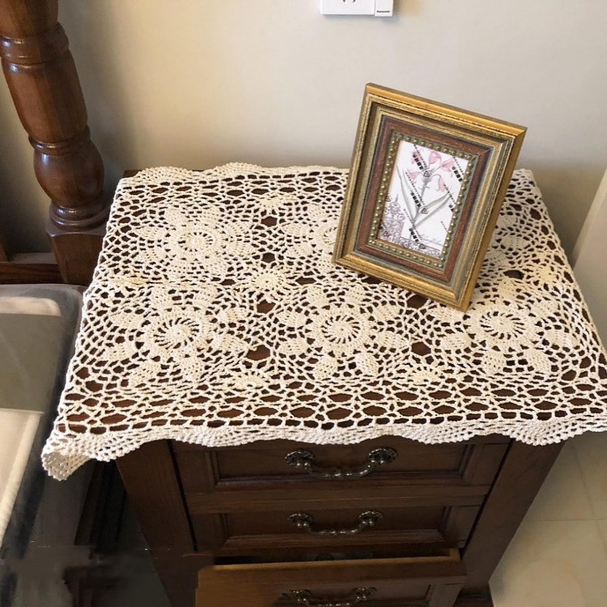 Beige Rechthoekige Gehaakte Tafelmat Katoen 40x60 cm Elegant Decoratief Kleed