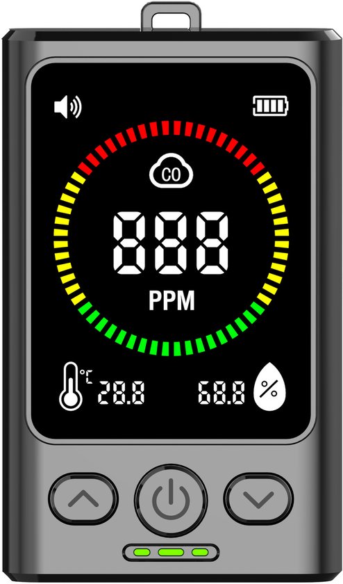 Luchtkwaliteitsmeter voor binnen: CO2-, temperatuur- en vochtigheidsmeter met HD-kleurenscherm, achtergrondverlichting en convectiedetectie voor thuis, kantoor en kamperen