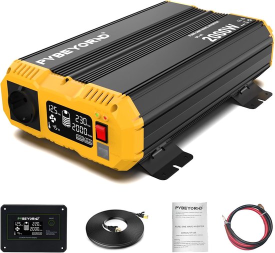 Zuivere Sinus Omvormer 12V naar 230V 2000W met Externe LCD-Controller