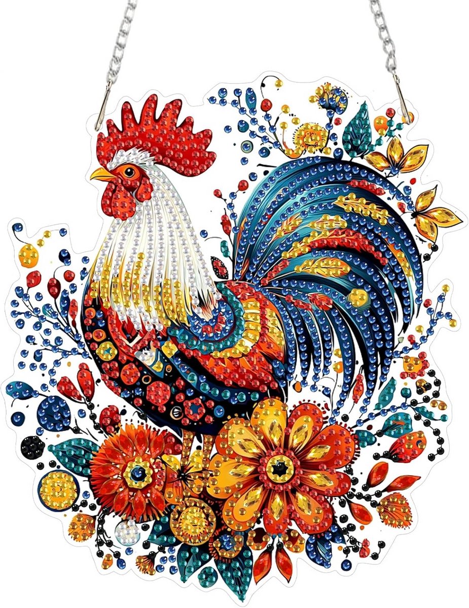 Drieluik Ophangsysteem voor Diamond Painting Schilderijen met Bloem- en Kippenmotieven
