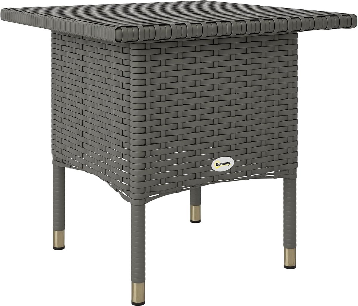 Ronde Rotan Bijzettafel Tuin Salontafel met Opbergruimte Grijs