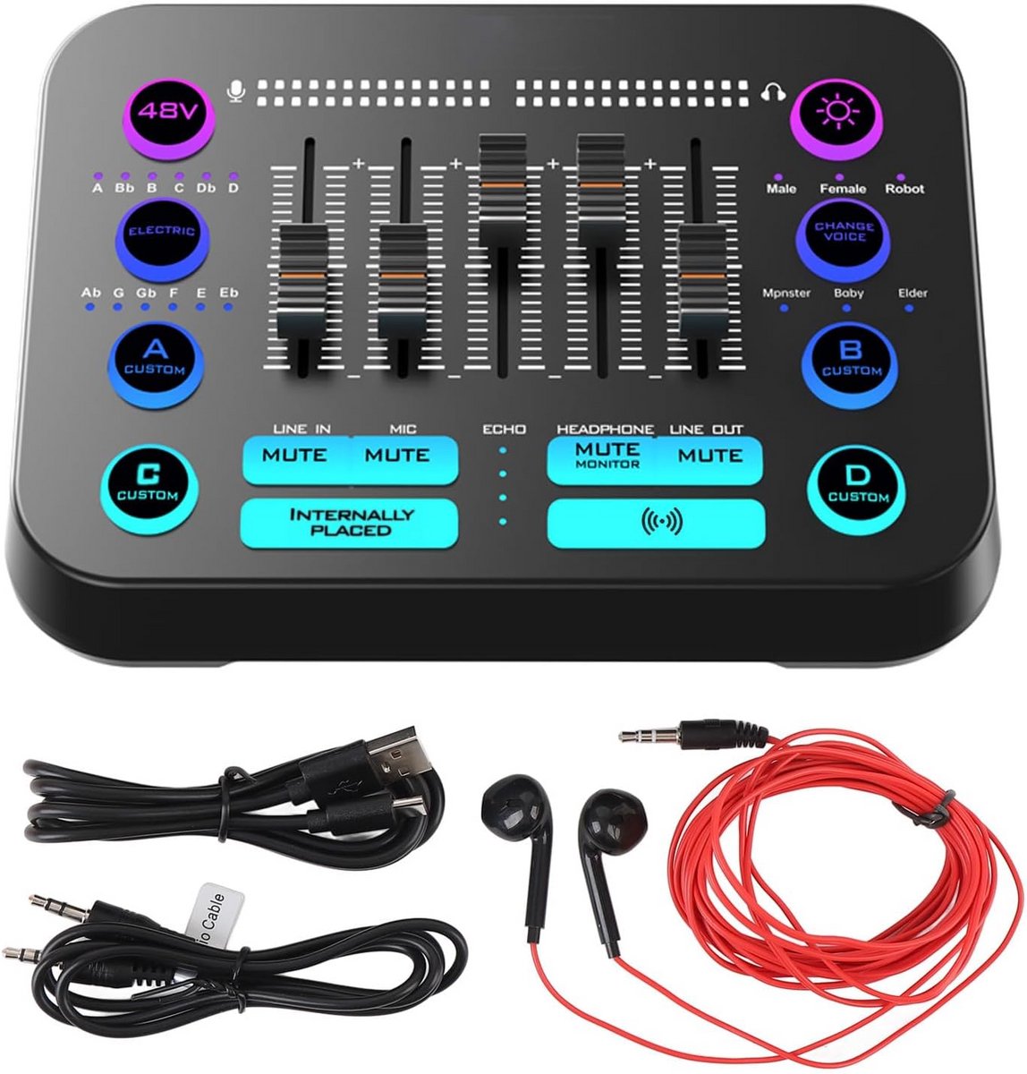 USB C Gaming Audio Mixer met RGB PC Geluidskaart voor Podcast en Live Streaming