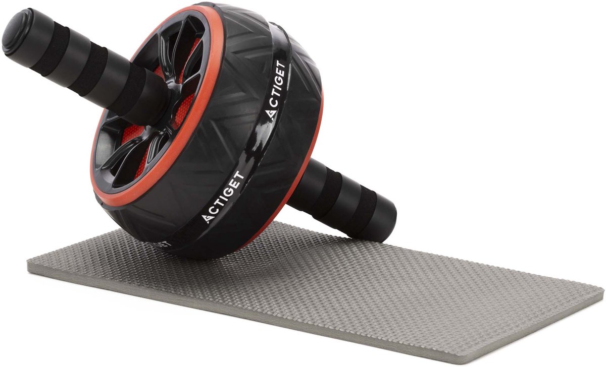 Actiget® Buikspierwiel | AB Wheel | Buikspierroller | Inclusief Kniemat | Extra Breed | Zwart/Rood