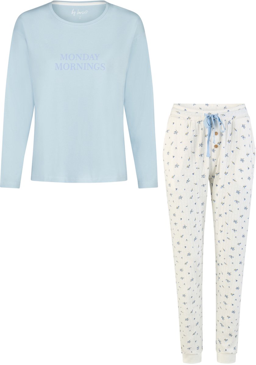 By Louise Dames Pyjama Set Lang Blauw/Wit Gebloemd
