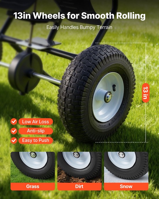 VEVOR Strooier, 59kg Capaciteit, Kunstmeststrooier met Een Strooibreedte van 0-3,66m, Zaadstrooier met 33cm Luchtbanden, Regelbare Doorvoersnelheid, Centrifugaalstrooier voor Kunstmest, Zaden en Strooizout van Merkloos	 — afbeelding 3