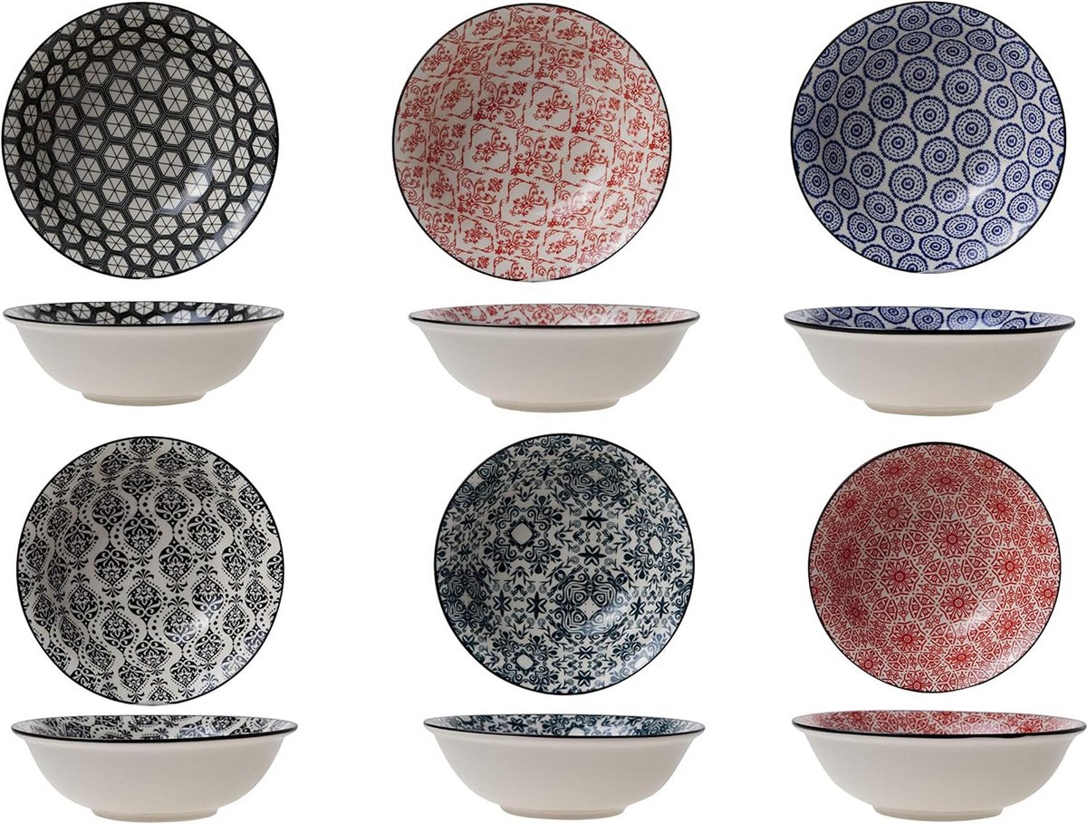 Set van 6 Diepe Borden Steengoed - Ideaal voor Hapjes, Dips en Salades - Ø15 cm
