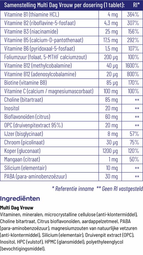 Vitakruid Multi Dag vrouw Voedingssupplement - 90 tabletten