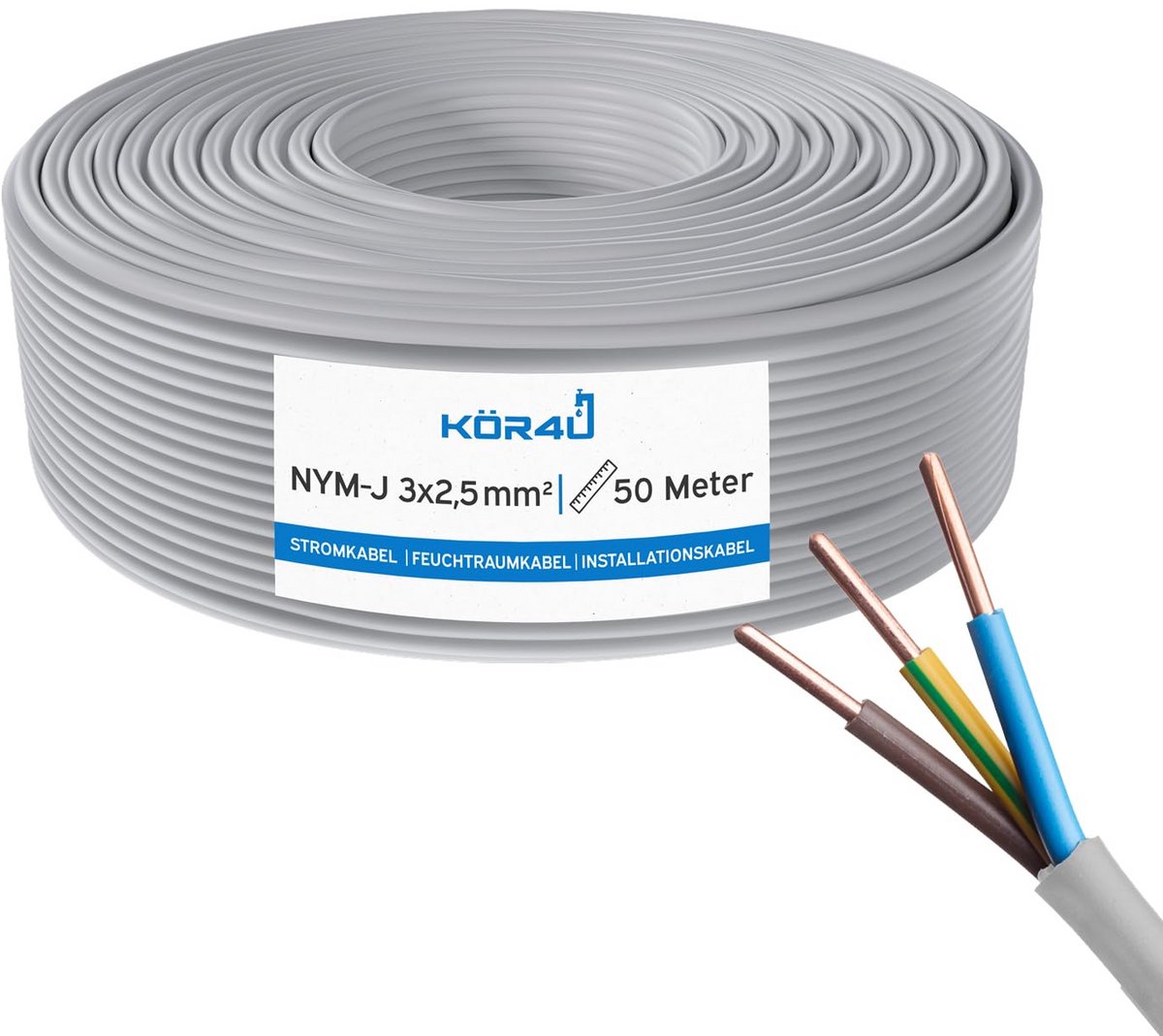 NYM-J Installatiekabel 3x2,5 mm² - 50 Meter Stroomkabel voor Elektrische Installaties