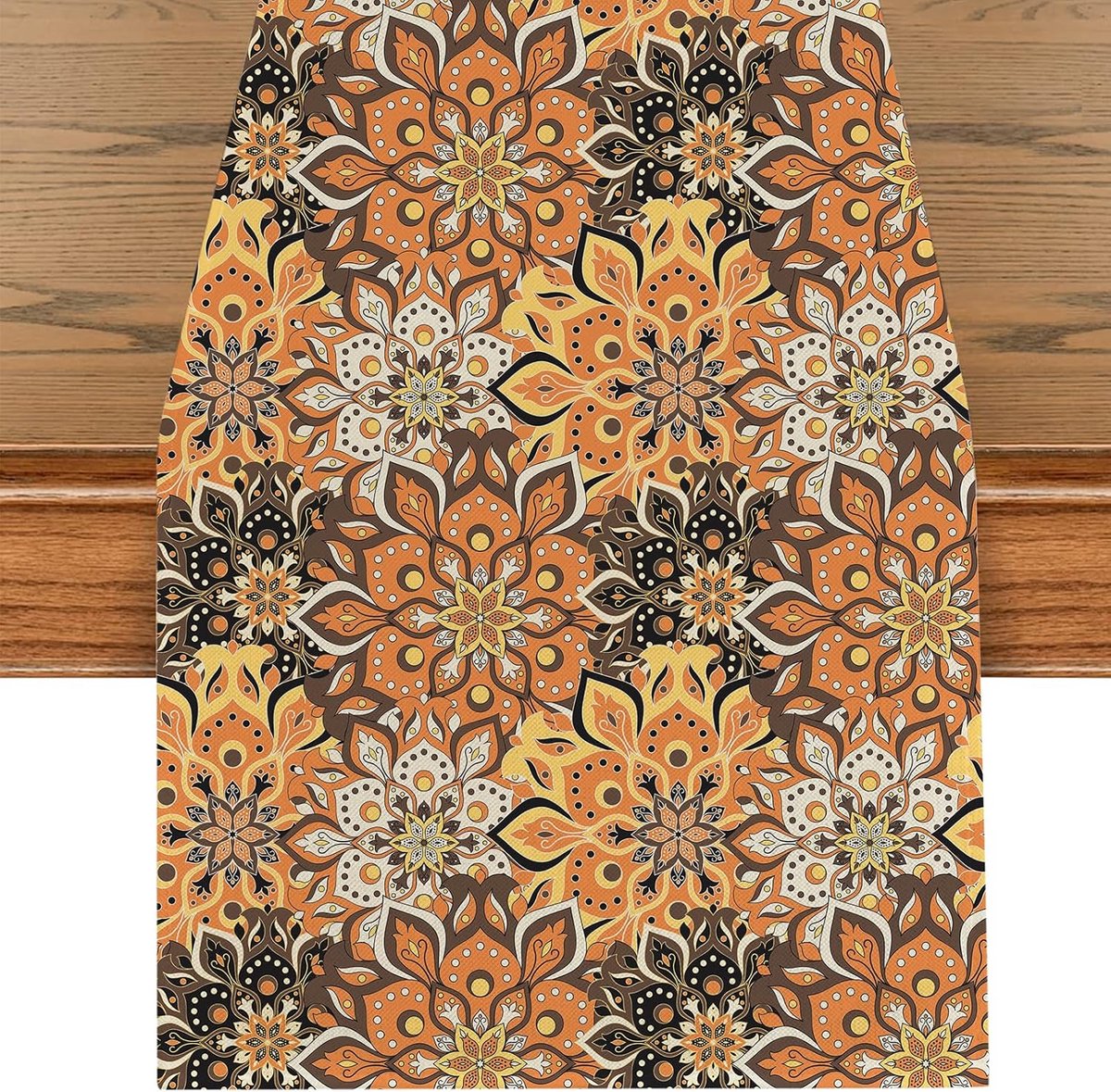 Boho Mandala Tafelloper Groen Linnen Stijl Wasbaar Tafeldecoratie 40x140 cm