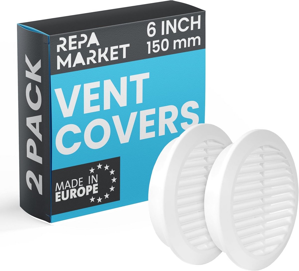 Set van 2 Witte Ventilatieopeningen 150 mm met Gaas - Kunststof Ventilatiekanaal Rooster