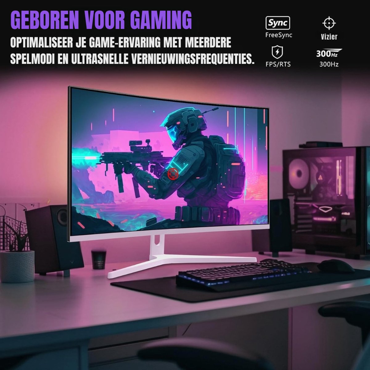 SCH® Gaming Monitor 240Hz Wit - afbeelding 2