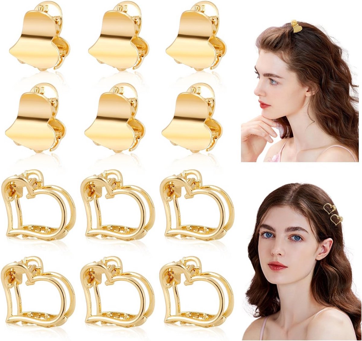 12 Stuks Mini Hart Haarclips Goud Kleur Metalen Kleurklemmen