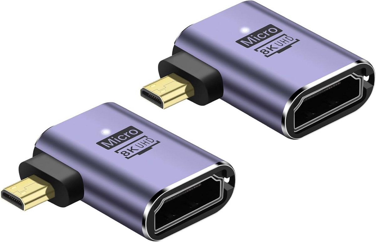 2-Pack 90 Graden Micro HDMI naar HDMI Adapter - Ondersteunt 8K@60Hz & 4K@120Hz - Linkshoek