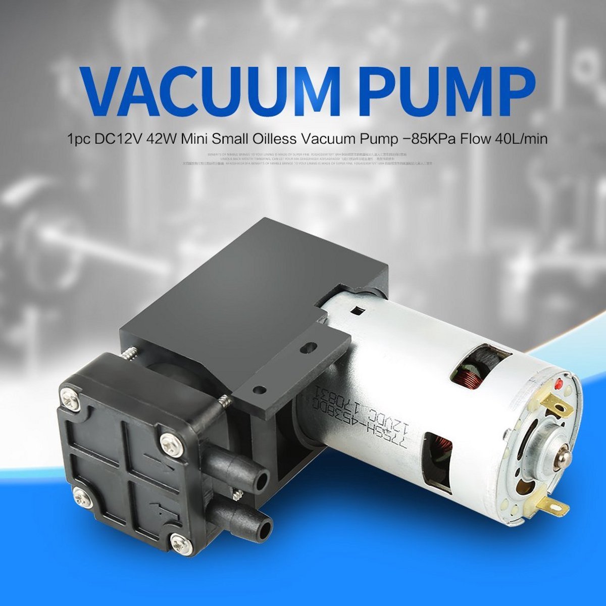 Olievrije Vacuümpomp DC 12V - 40L/min - 42W - Krachtige Mini Oilless Motor met Lage Trillingen