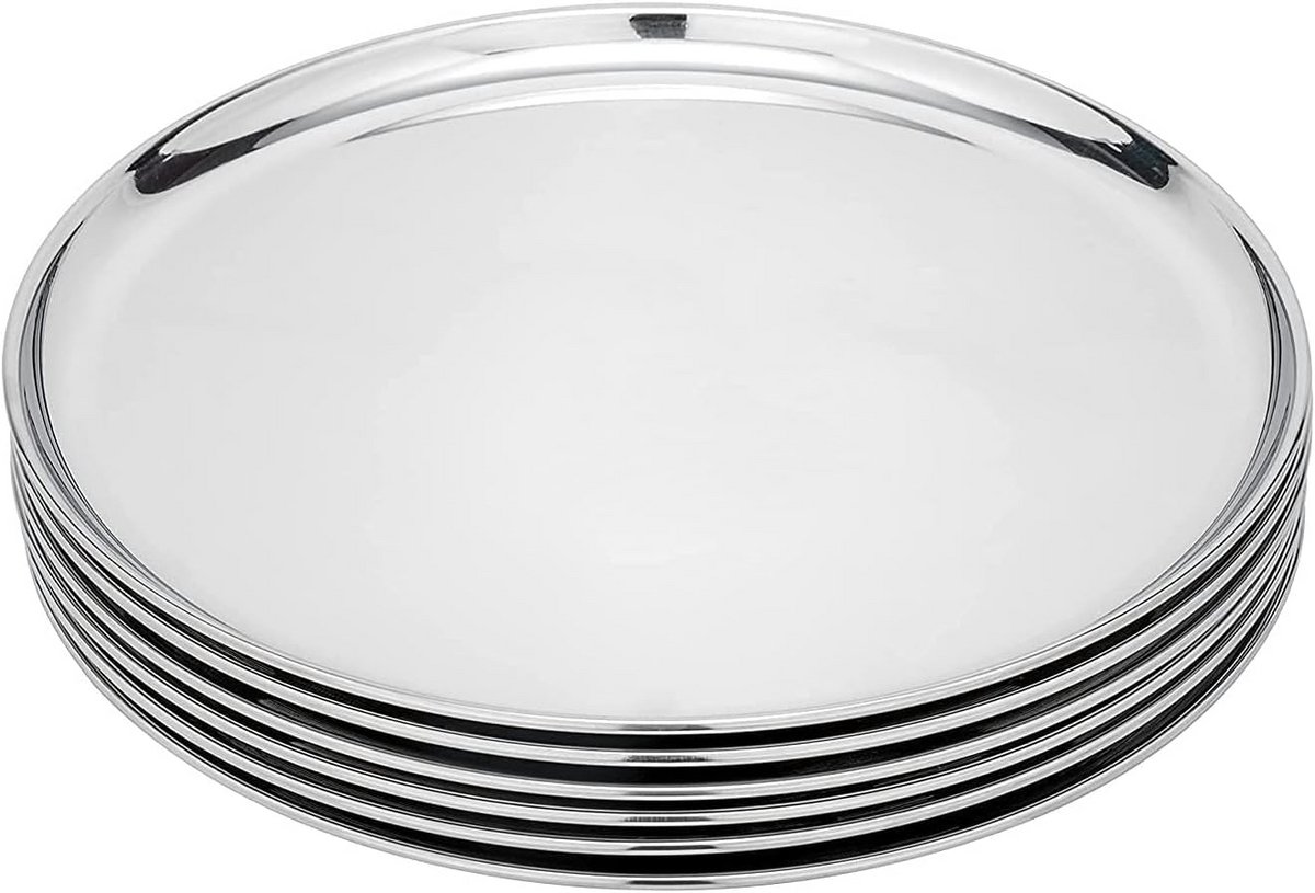 Set van 4 RVS Dinerborden - 29,5 cm Diameter - Zilver