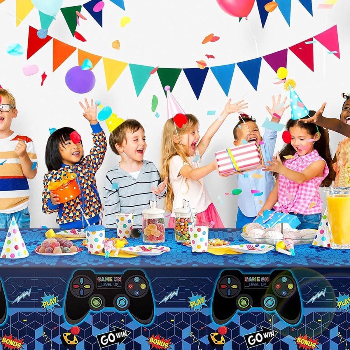 Set van 2 blauwe tafelkleden voor videospel feest - speelthema decoraties