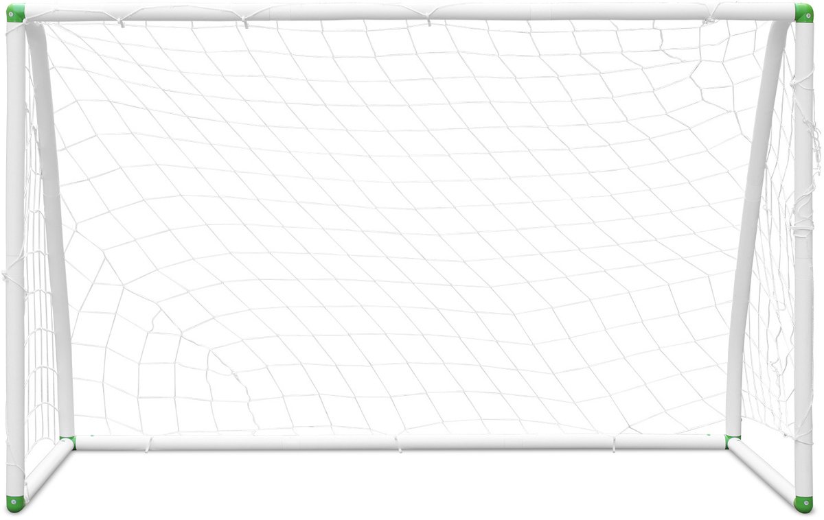 PVC voetbaldoel voetbalrebounder 245 x 155 x 90 cm voor tuin- en buitenspellen wit