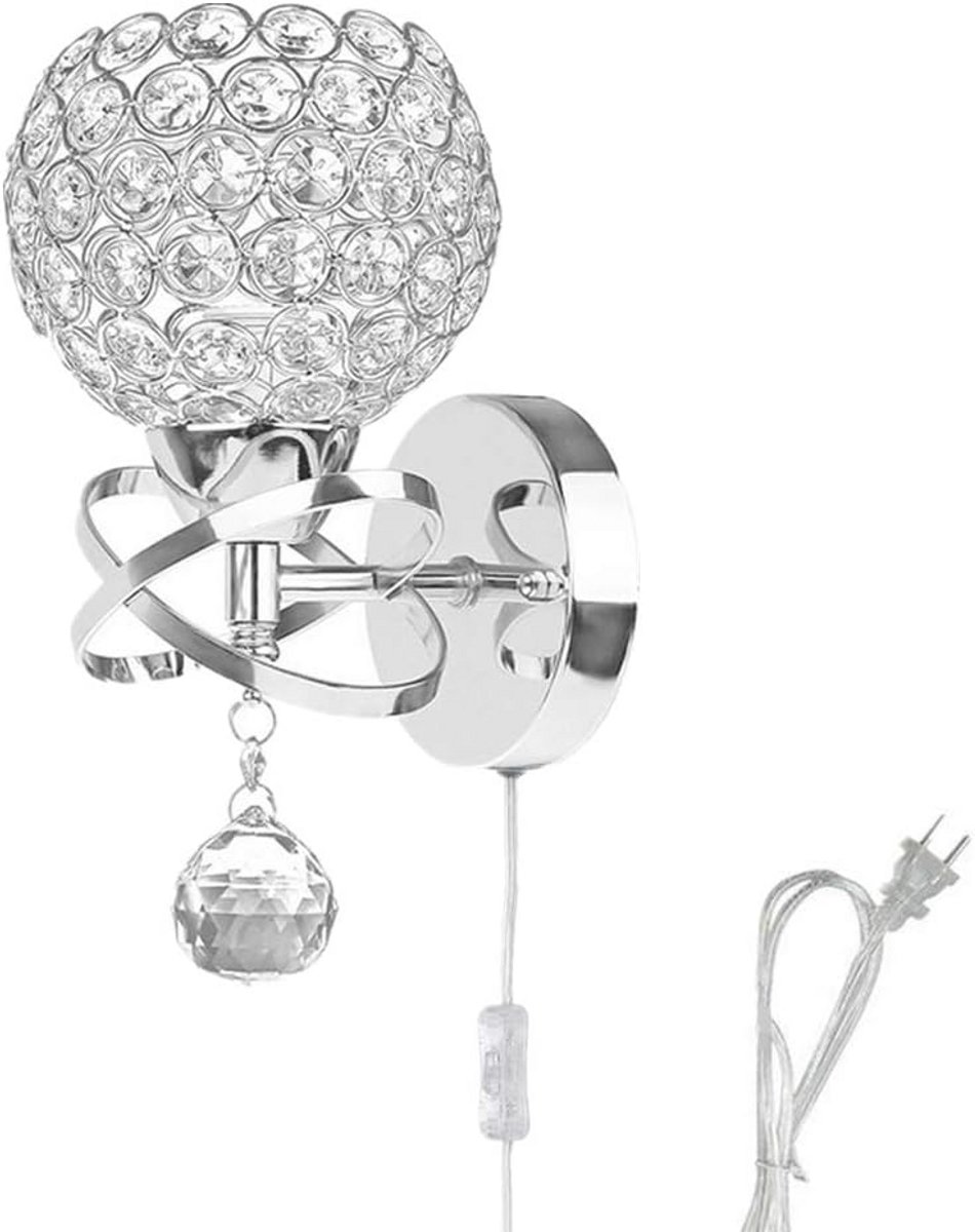 Moderne Kristallen Wandlamp - Chroom Sconce met Schakelaar en Stekker - E27 Verlichting