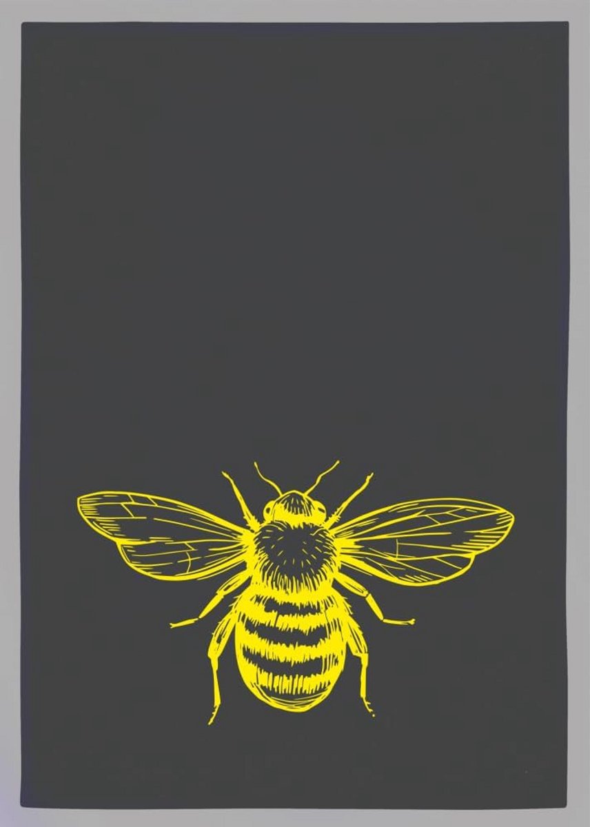 Katoenen Theedoek Grijs met Bijenprint (50x70 cm) - 60 Graden Wasbaar