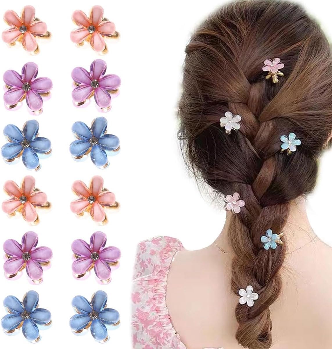 12x Mini Bloemen Haarspeldjes voor Dames en Meisjes - Kleine Klauwclips Haaraccessoire