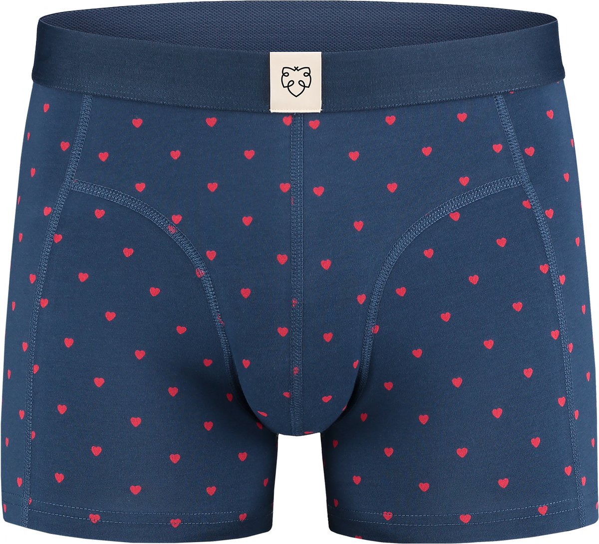A-dam Valentijn - Boxershort - Biologisch Katoen - Onderbroek - Ondergoed - Heren - Harten Print - Blauw