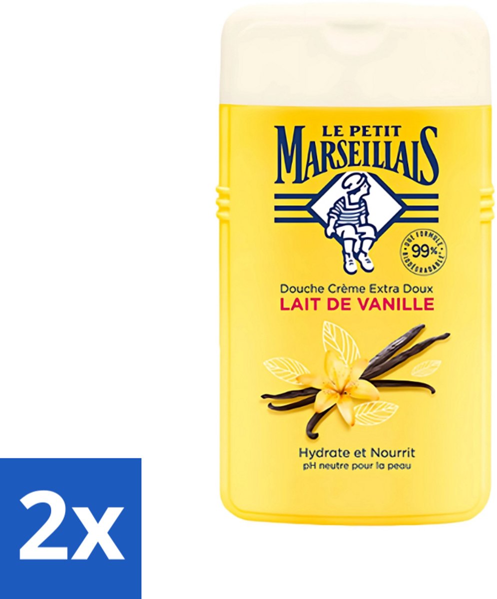 2 x Le Petit Marseillais - Douchecrème - Vanillemelk - Hydraterend - 250ml - Douchecrème - Vanille - Hydraterend - Le Petit Marseillais - Douchegel