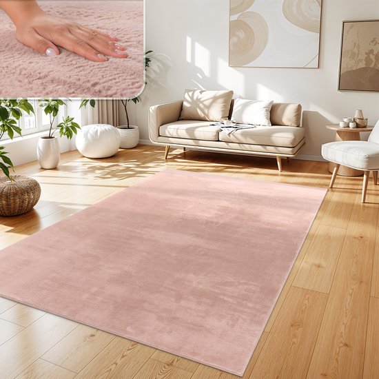 Paco Home Tapis Salon Fausse Fourrure Peluche Poils Longs Shaggy Doux Lavable Différentes Couleurs 150x170 cm Sechseckig