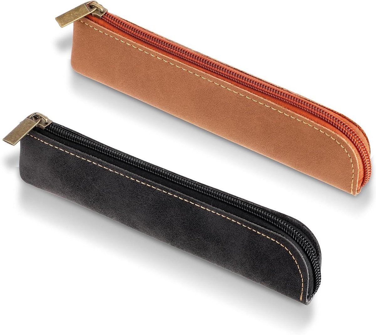 Zachte lederen etui in zwart en bruin voor smartphone en pasjes