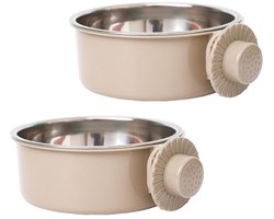 Set van 2 lichtgewicht roestvrijstalen voer- en waterbakken - Afneembare, hangende voer- en waterbakken van roestvrij staal - Geschikt voor puppy's, katten, konijnen, fretten, vogels en cavia's - L: 15.5x6cm