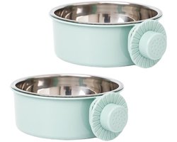 Set van 2 lichtgewicht roestvrijstalen voer- en waterbakken - Afneembare, hangende voer- en waterbakken van roestvrij staal - Geschikt voor puppy's, katten, konijnen, fretten, vogels en cavia's - M: 13.5x6cm