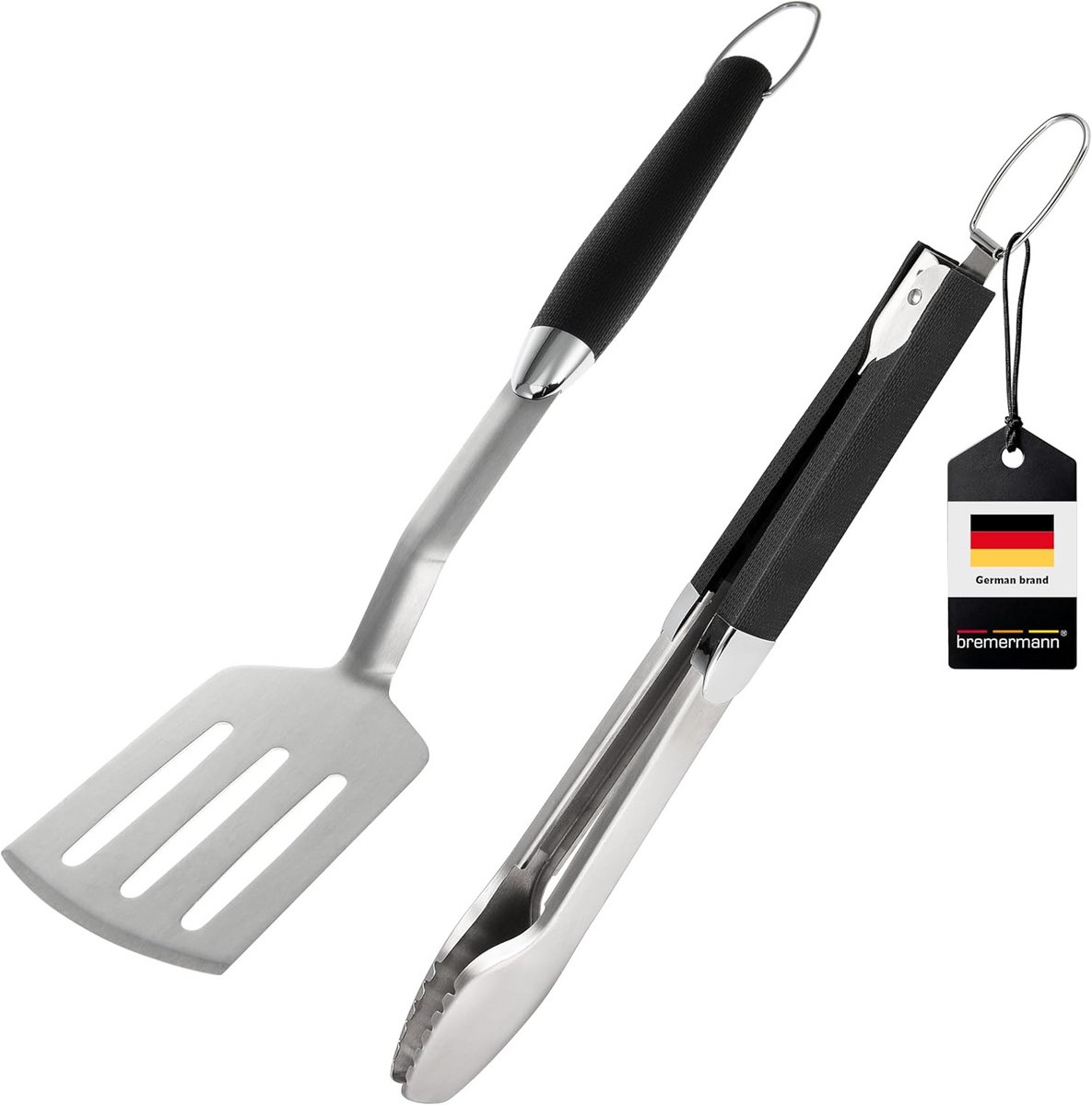 Lange BBQ Tang en Spatel Set - RVS Grillbestek met Softgrip Handvat