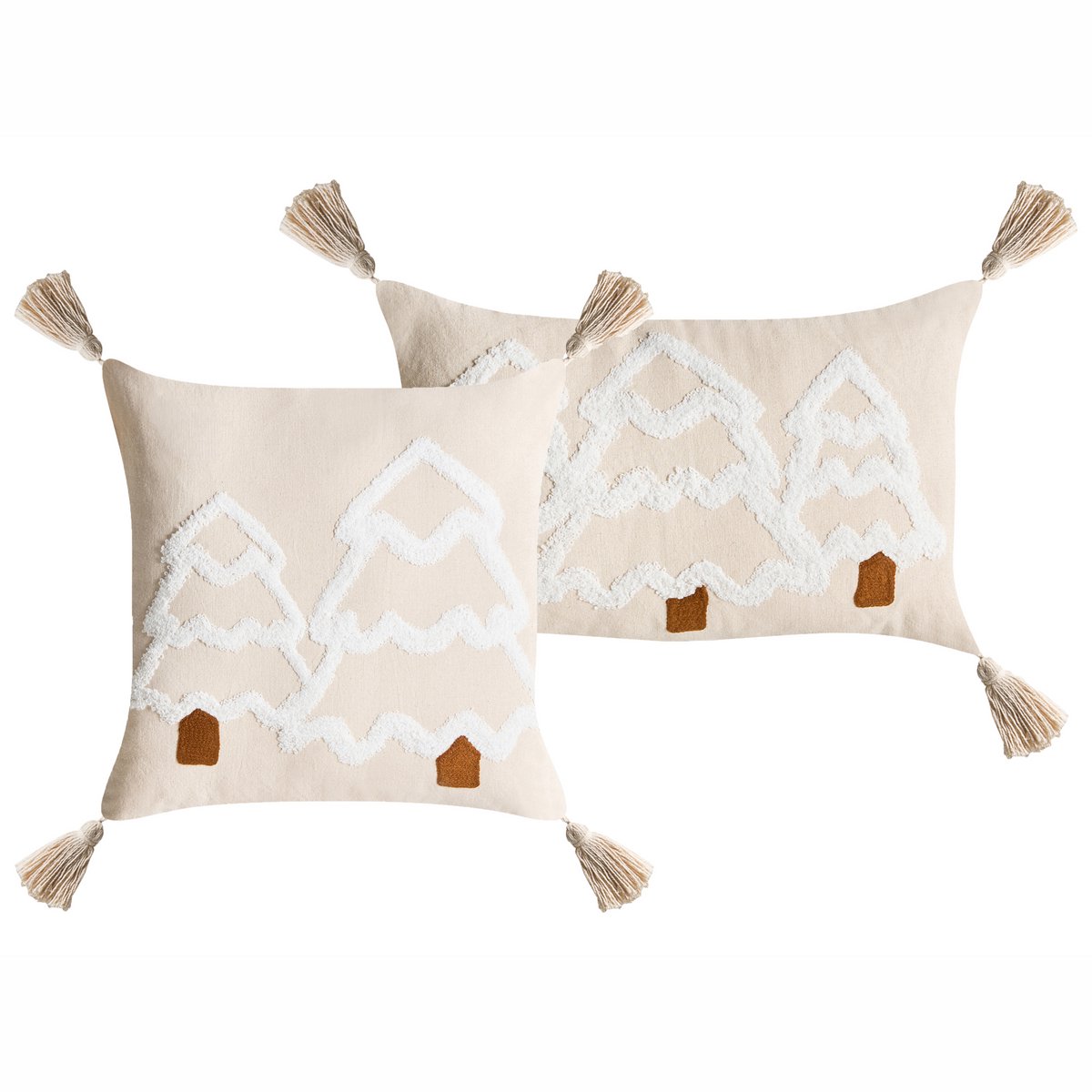 INTSIA - Sierkussen set van 2 - Lichtbeige/Wit - Katoen