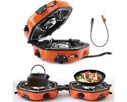 Camping Kooktoestel op Gas – Camping Kooktoestel met 2 Branders – Camping Gasstel – Opvouwbaar Gasfornuis – Gaspit met Piëzo Ontsteking – Camping Gasstel – Voor Kamperen BBQ Picknick Noodpakket Outdoor Koken