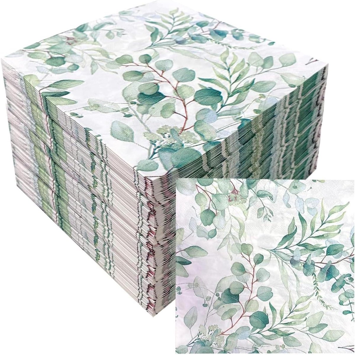 Servetten voor verjaardag en feesten - 80 stuks - Groen - Eucalyptusblad - Tafeldecoratie