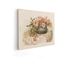 Artaza Canvas Schilderij Roze Bloemen in Vaas op Tafelkleed - Aquarel van Ellis F. Parker - 50x40 cm - Wanddecoratie Woonkamer - Schilderijen - Muurdecoratie