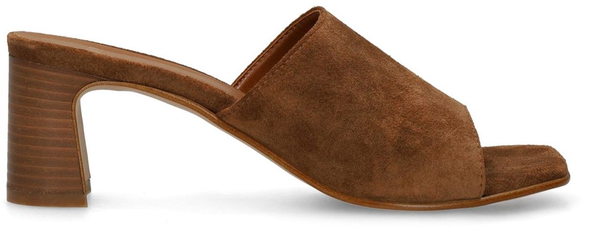 Manfield - Dames - Bruine suède sandalen met hak - Maat 40