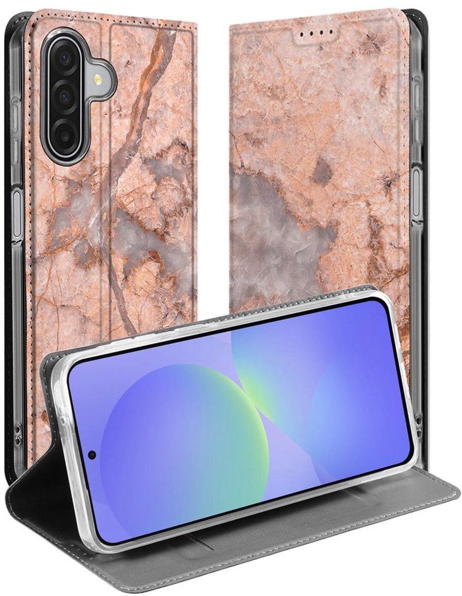 Telefoonhoesje met pashouder Samsung Galaxy A17 Marmer Oranje