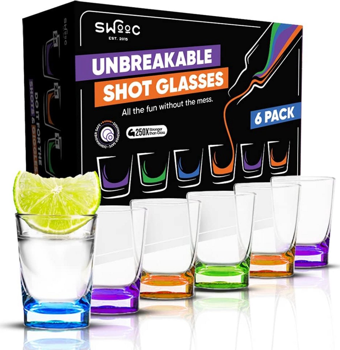 Set van 6 Onbreekbare Gekleurde Borrelglazen - Duurzaam Drinkgerei voor Binnen en Buiten