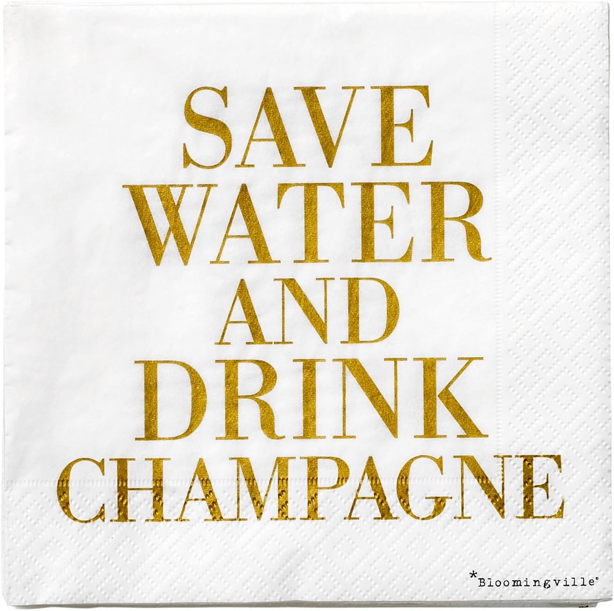 Papieren servetten 'Save Water and...' 20 stuks in goud en wit