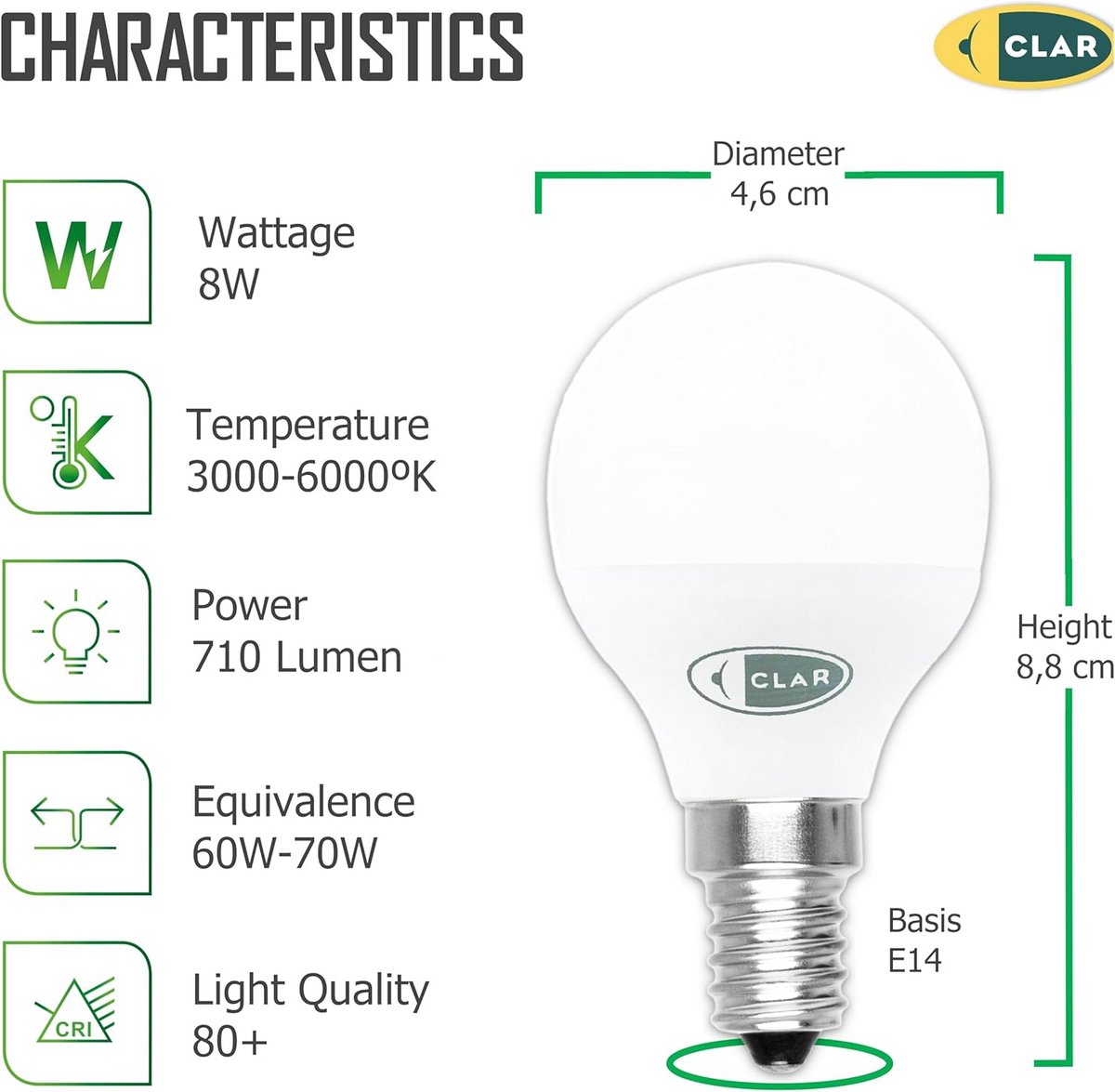 Set van 20 E14 LED Lampen 8W Koud Wit Licht - Energiezuinige Kleine Fitting Gloeilampen