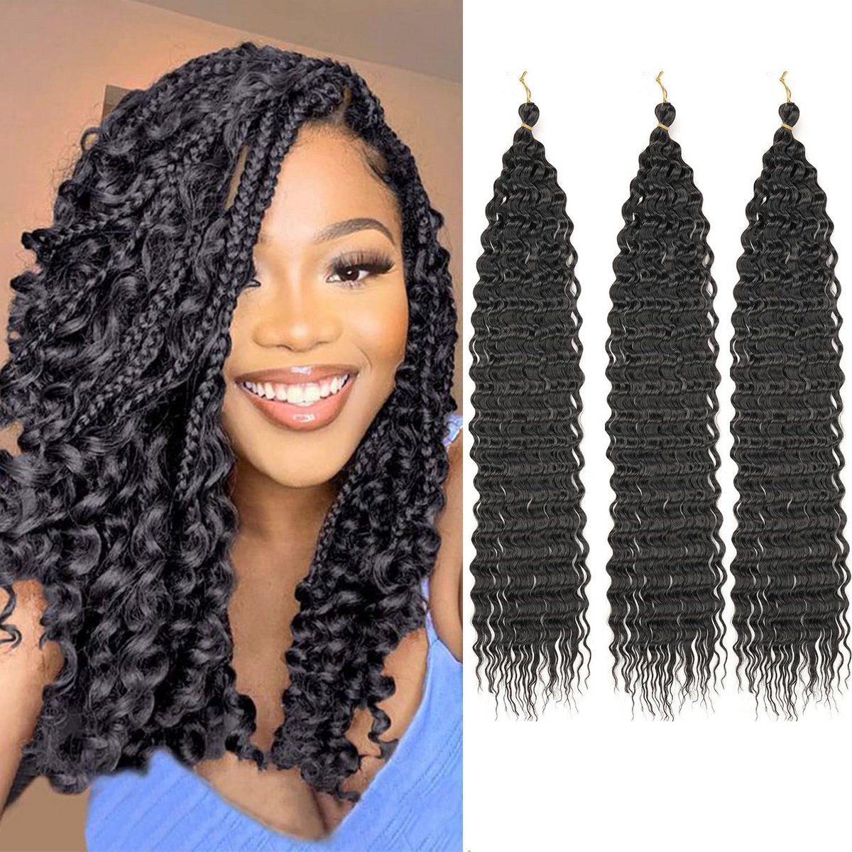 Diep Golvend Haak Haar Extensions 35cm Synthetisch Krullend Vlechthaar voor Vrouwen