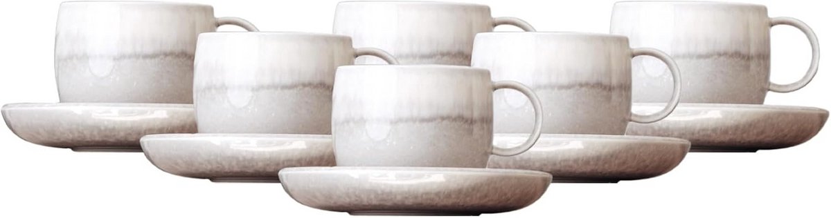 Set van 6 Koffiekopjes met Schoteltjes in Pottery Look - 190 ml