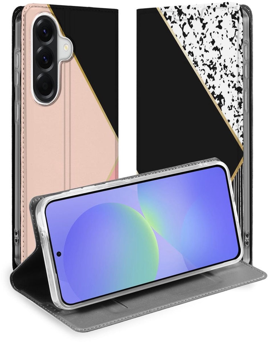 Samsung Galaxy A37 Bookcase Hoesje Black Pink Shapes