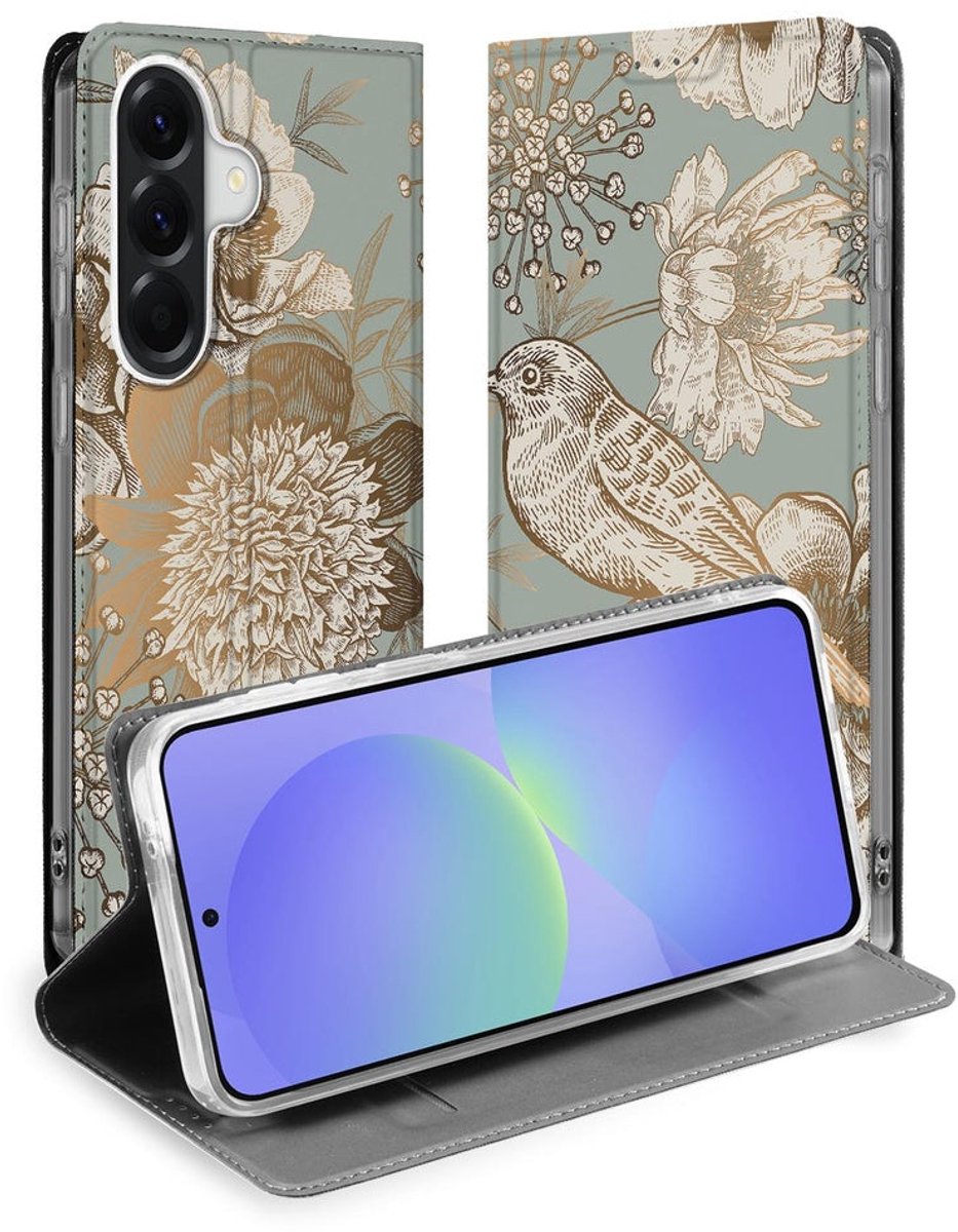 voor Samsung Galaxy A37 Book Cover Vintage Bird Flowers