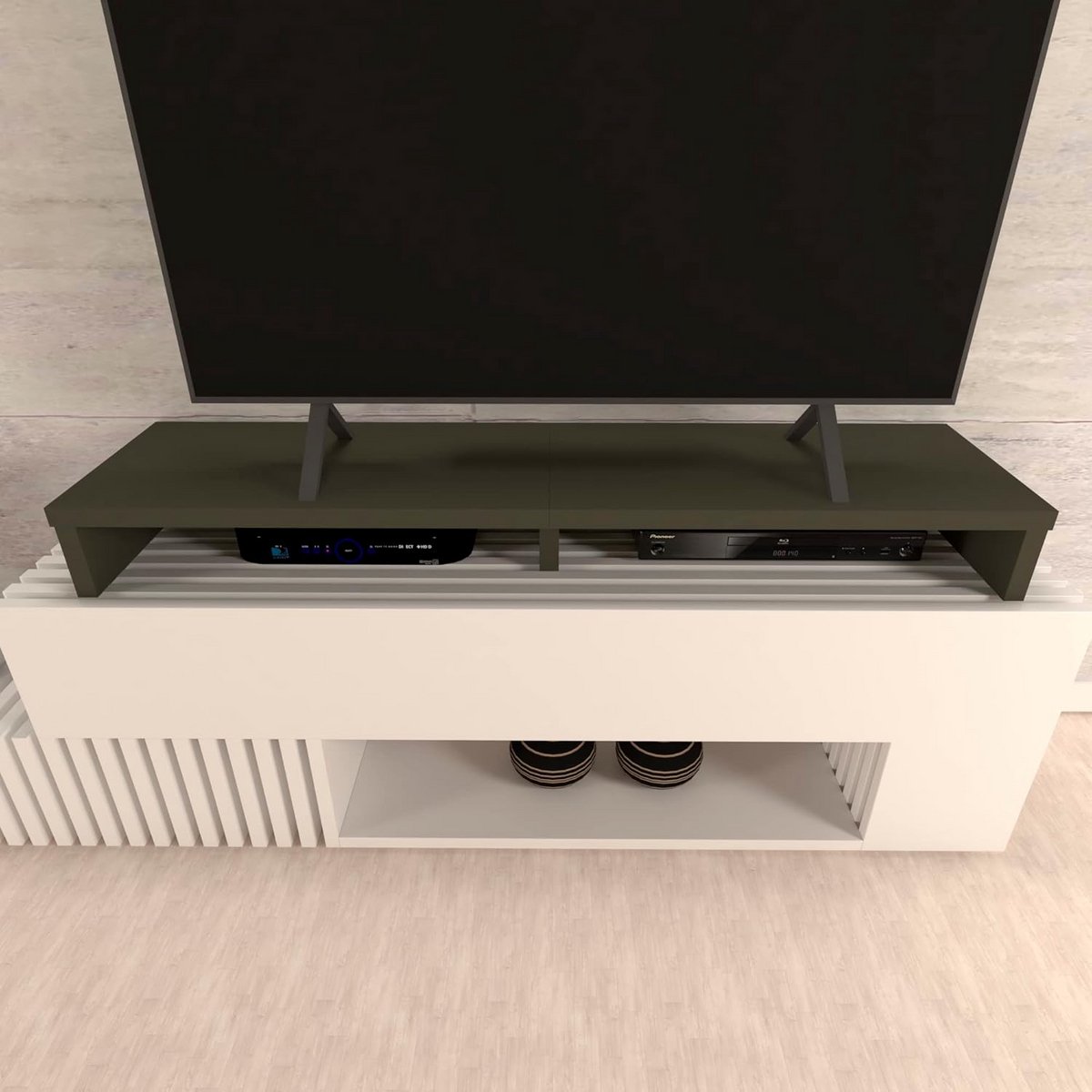 Dubbele Houten TV Verhoger Grafiet 140 cm - Verhoogd Plateau voor Soundbar en Apparatuur (+100 kg)