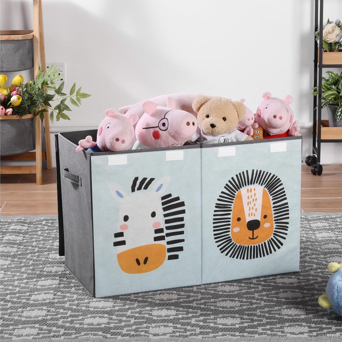 Speelgoedkist met deksel en verdeling voor kinderkamer - Groen dierenprint