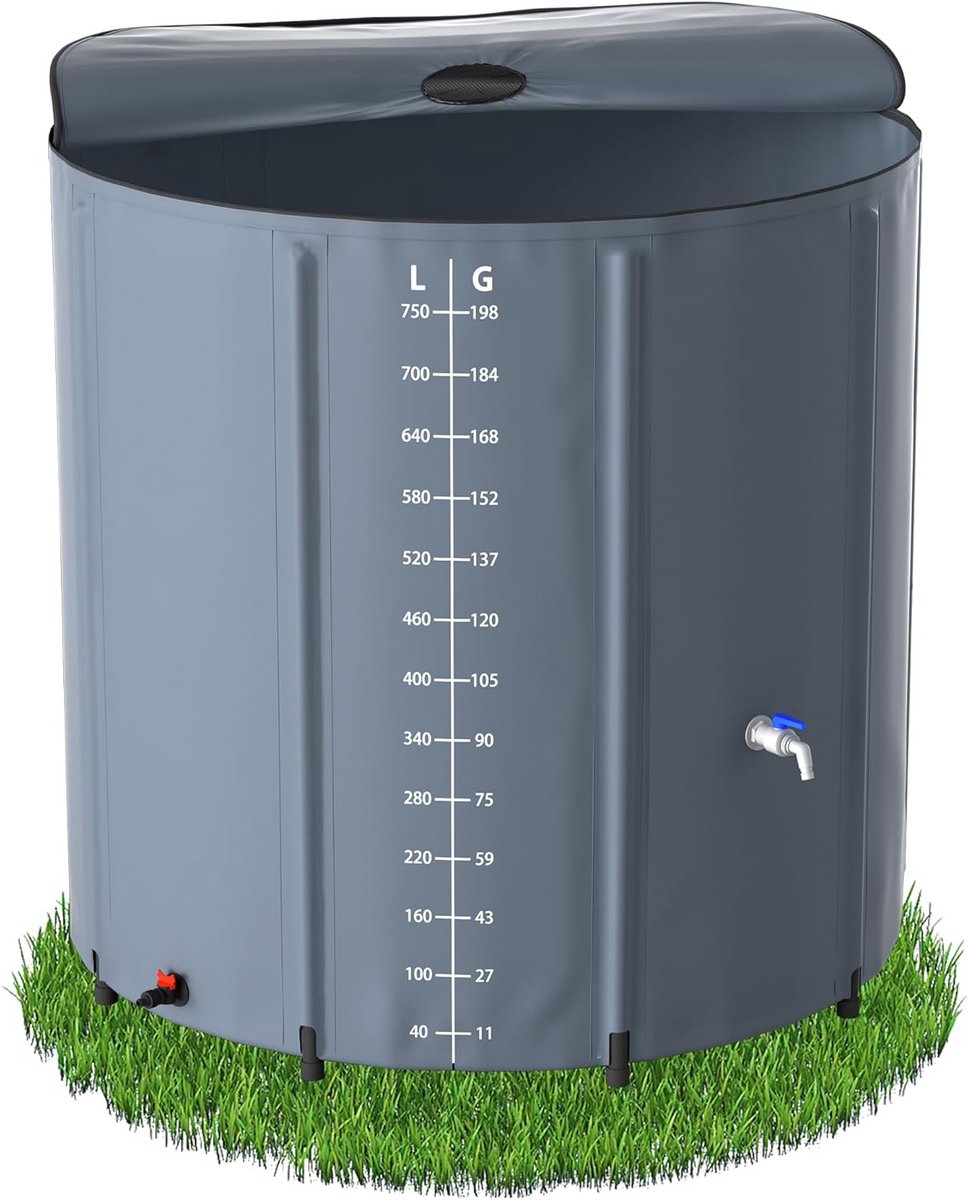 Opvouwbare Regenton met Deksel en Afvoerventiel, Waterreservoir voor Tuin