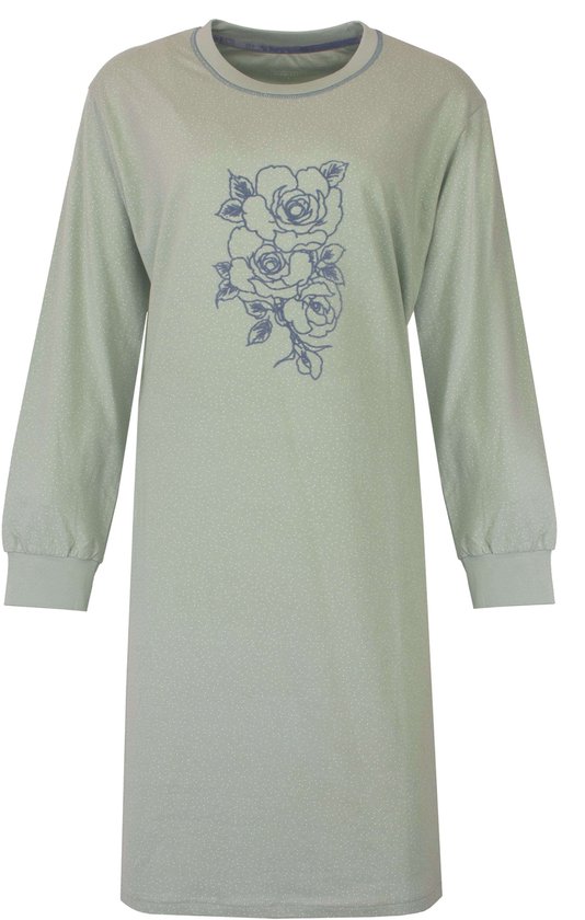 Vlazom Lang Nachthemd Dames - Zachte Oversized Nachtjapon Met Lange Mouwen, Knopen En V-hals (Lichtgroen)